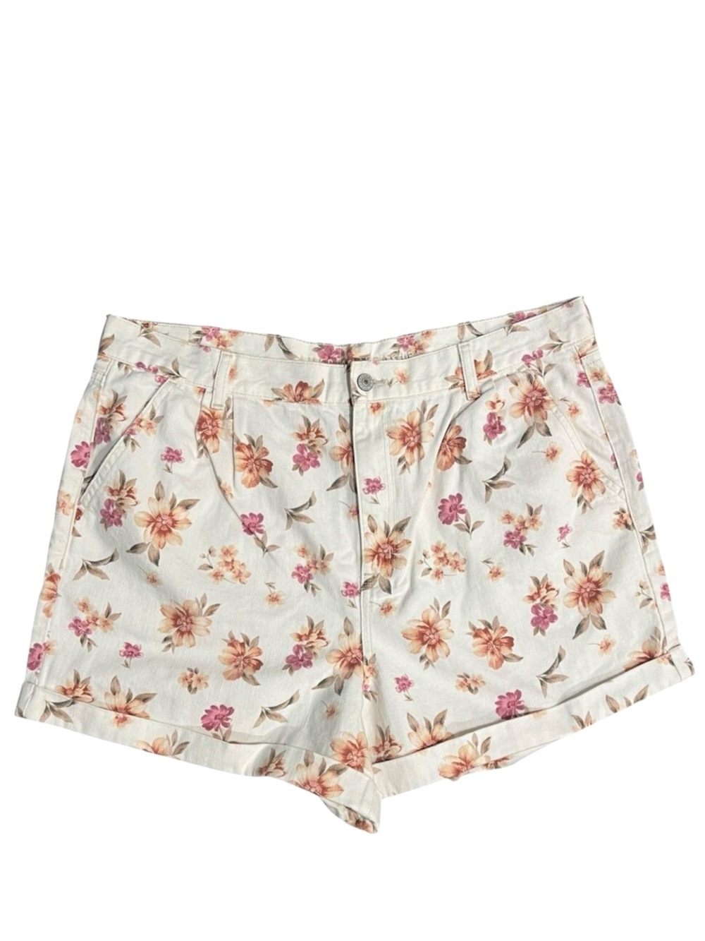 American Eagle Shorts Womens 18‎ White Floral Denim Cotton High Rise Cuffed Hem